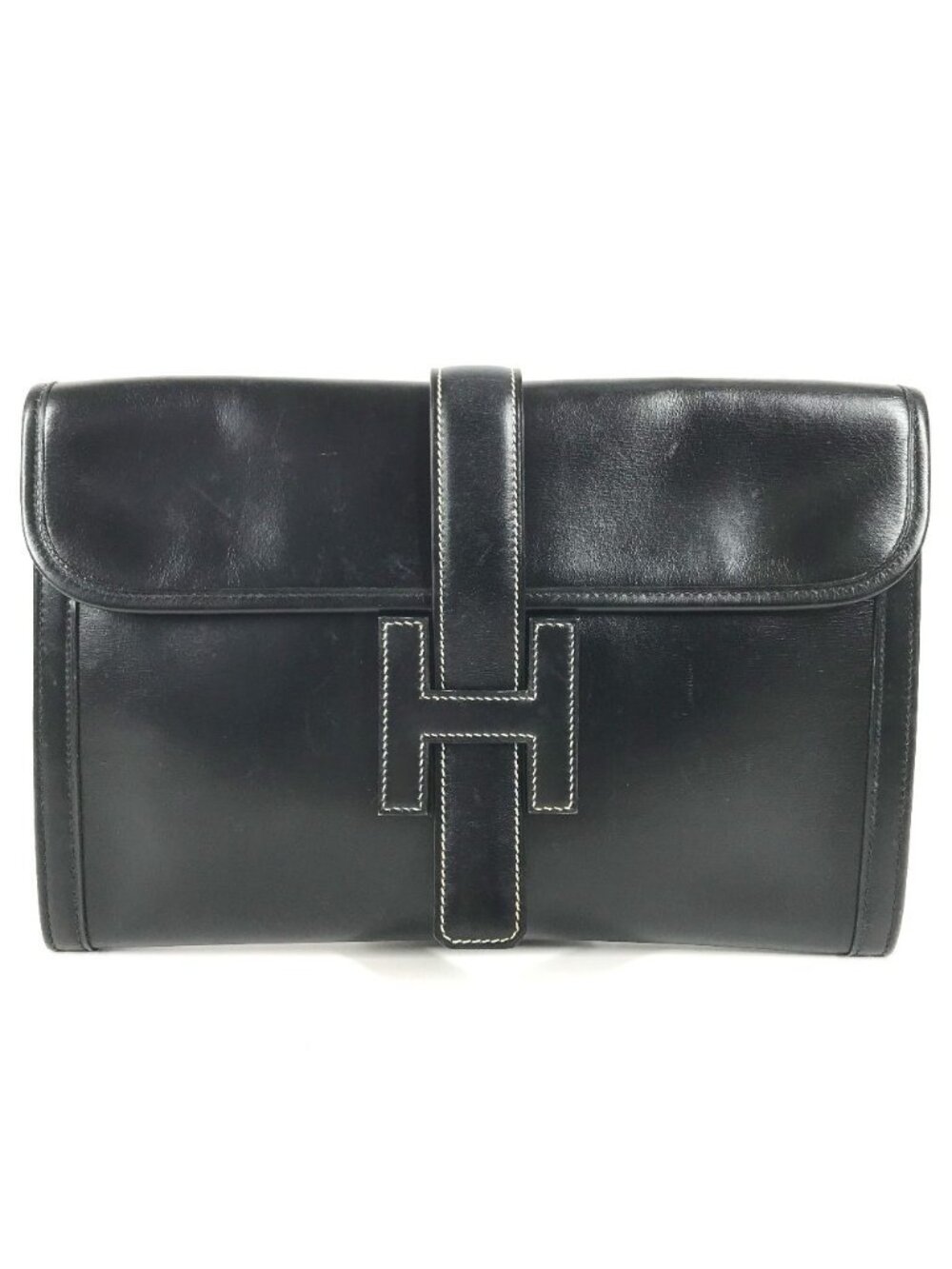 Hermes Clutch Jige PM H Logo Vintage Leather Black